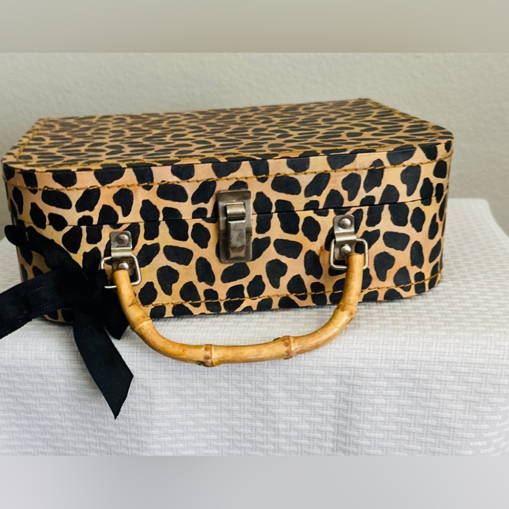 VTG Serengeti Suitcase Luggage Look Storage Box w Bamboo Handle